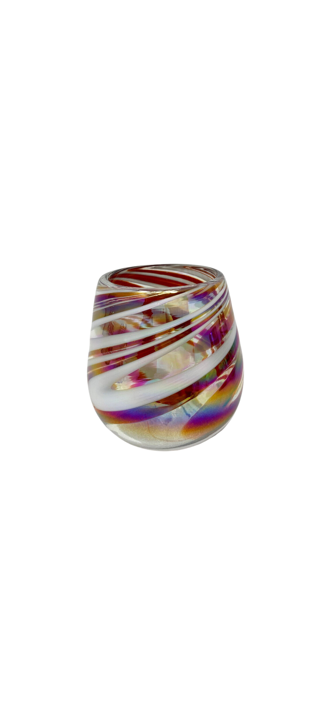 Stemless Wine Glass - Red/White Iridescent Swirl