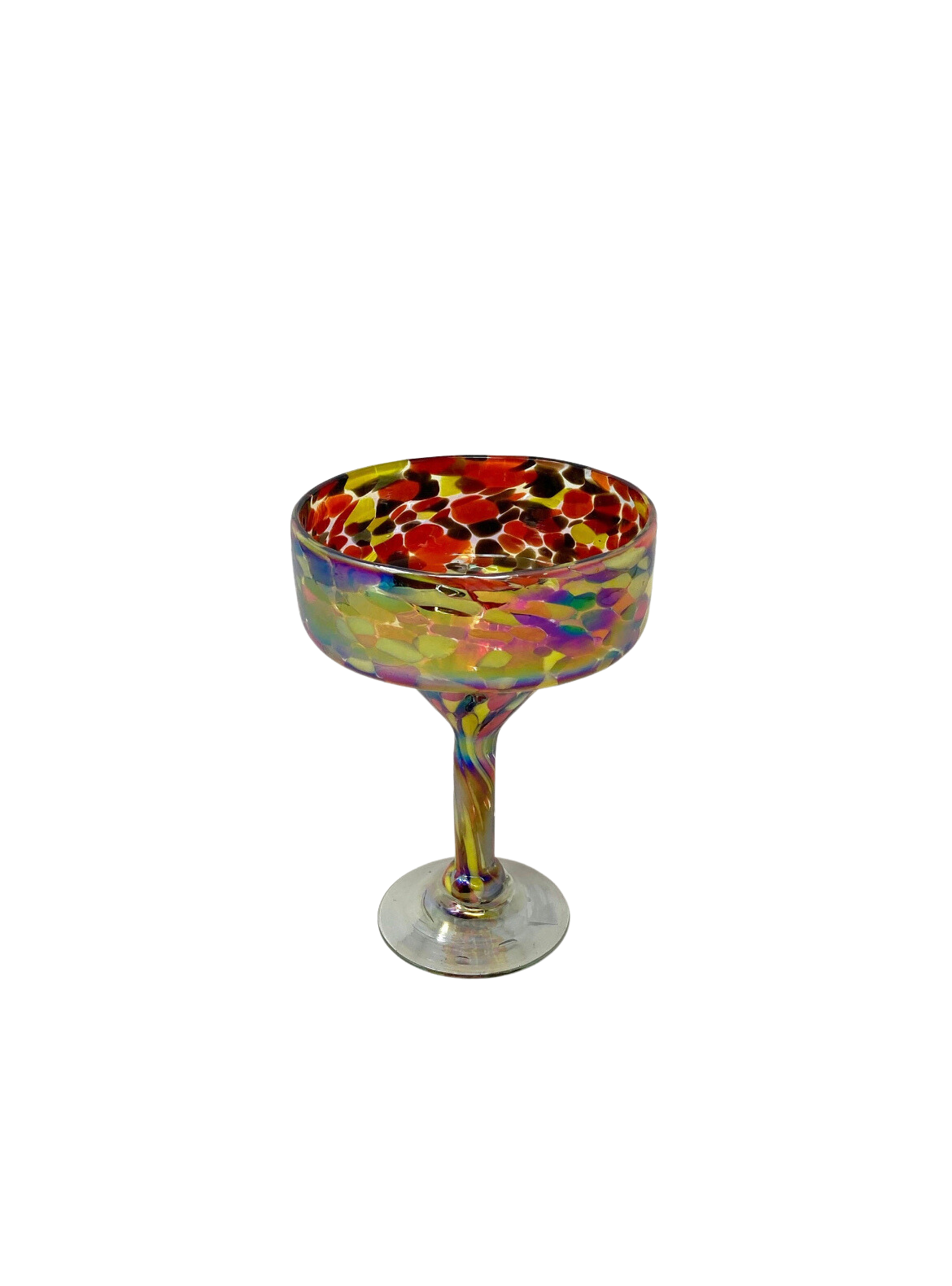 Hand Blown Margarita Glass - Red/Orange Iridescent Confetti