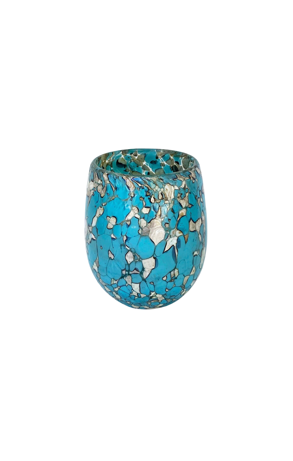 Stemless Wine Glass - Teal/Tan Confetti