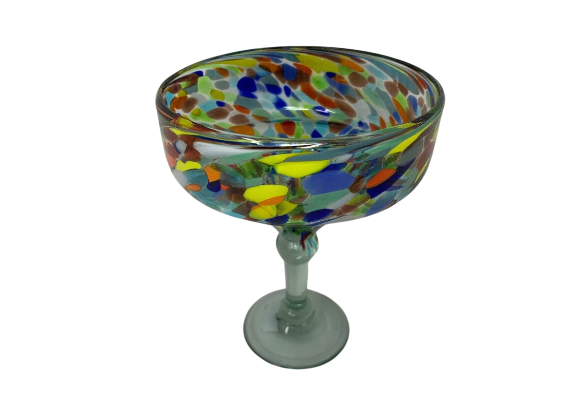 Hand Blown Margarita Glass - Clear Confetti