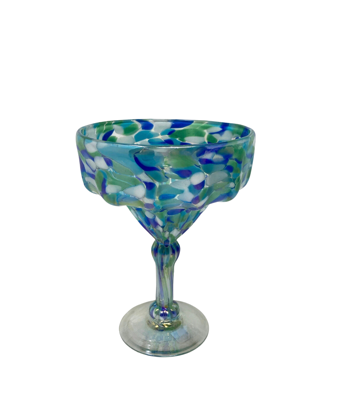 Hand Blown Margarita Glass - Aegean Blue Iridescent