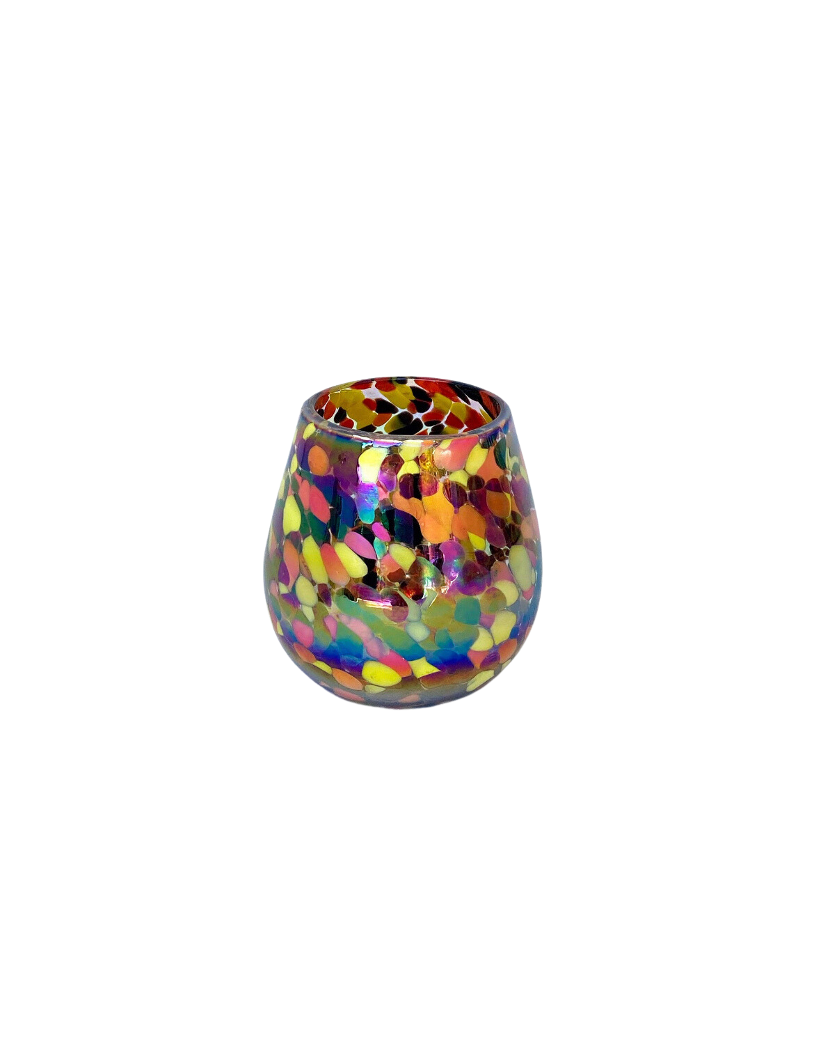 Stemless Wine Glass - Red/Orange Iridescent Confetti