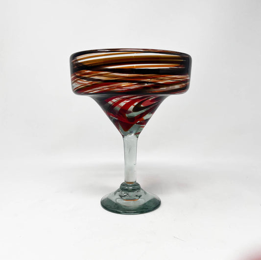 Hand Blown Margarita Glass - Red/Chocolate Swirl
