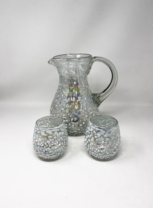 80 oz Hand Blown Glass Pitcher - HG White Graniti