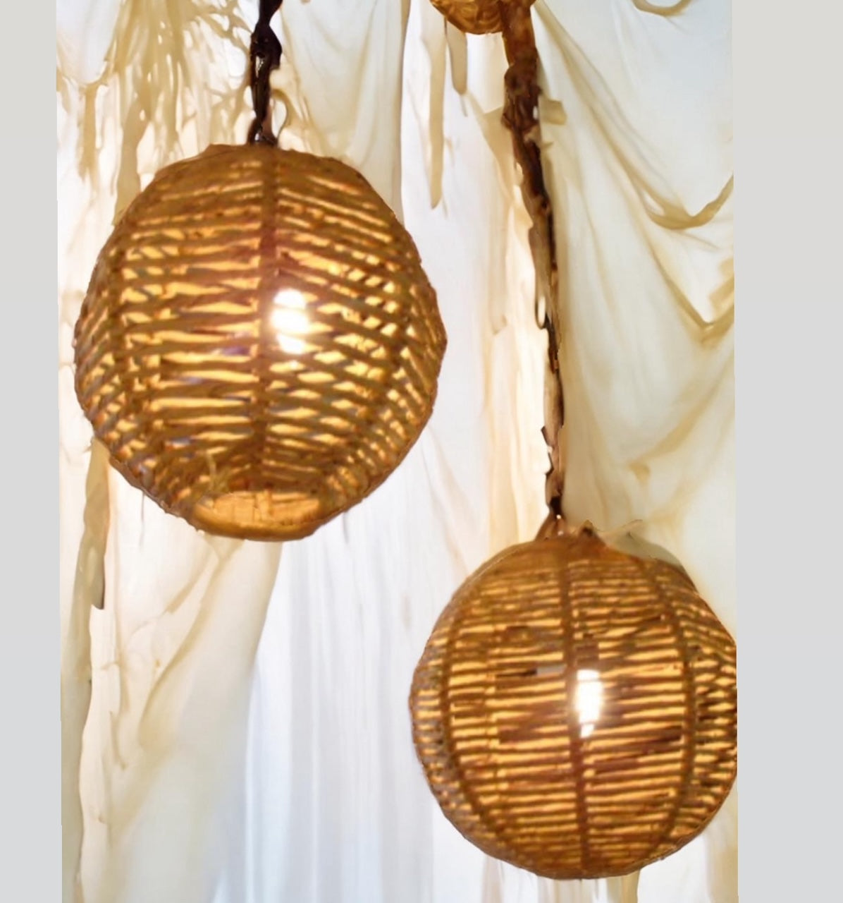 15" Round Rattan Light Globle with Chain and Cord