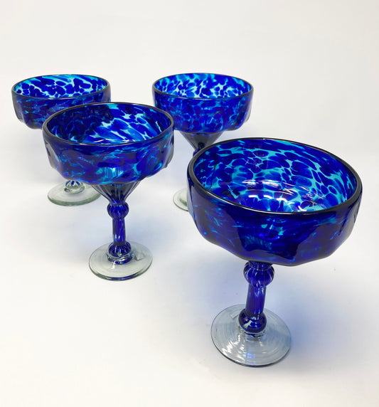 Hand Blown Margarita Glass - Blue Ocean