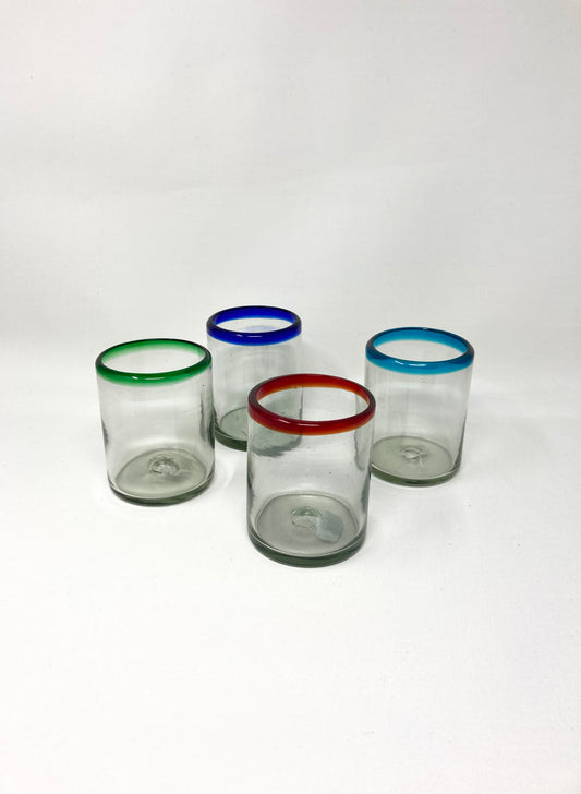 4 Hand Blown Low Ball Tumbler Glasses -  The Mixed Rim Collection