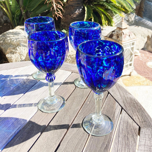Hand Blown Wine Glass - Blue Ocean