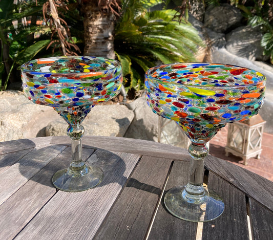 Hand Blown Margarita Glass - Rainbow Graniti