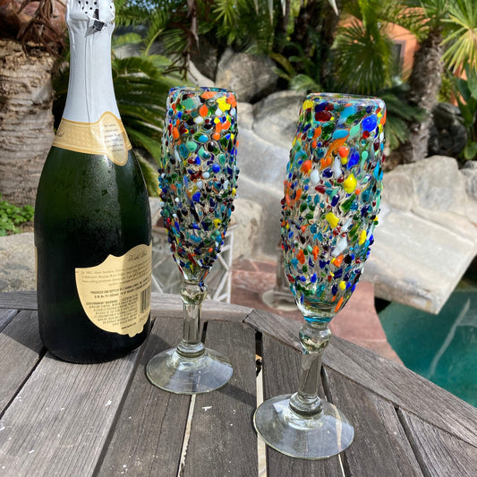 Hand Blown Champagne Glass - Rainbow Graniti