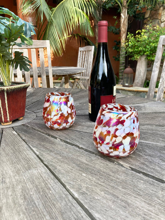 Stemless Wine Glass - Red/White Iridescent Confetti