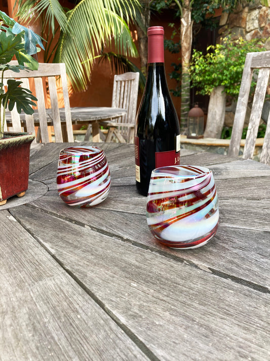 Stemless Wine Glass - Red/White Iridescent Swirl