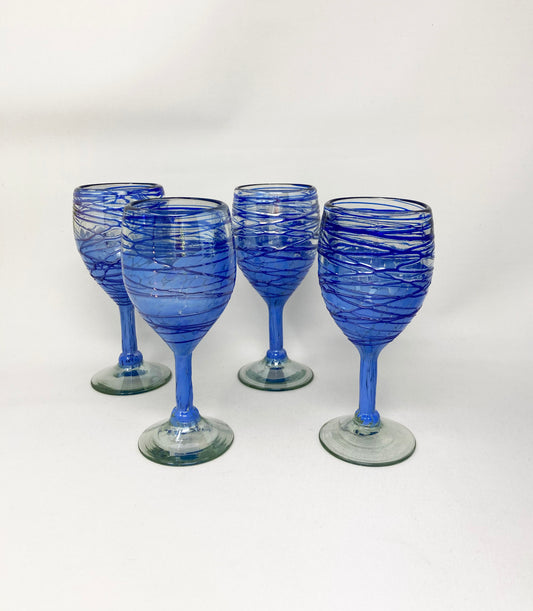 Hand Blown Wine Glass - Blue Hilos