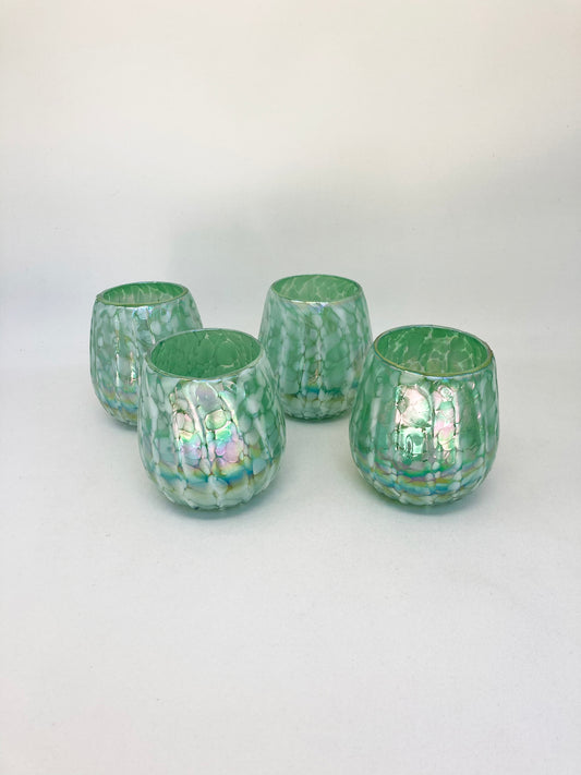 Hand Blown Stemless Wine Glass - Aegean Green