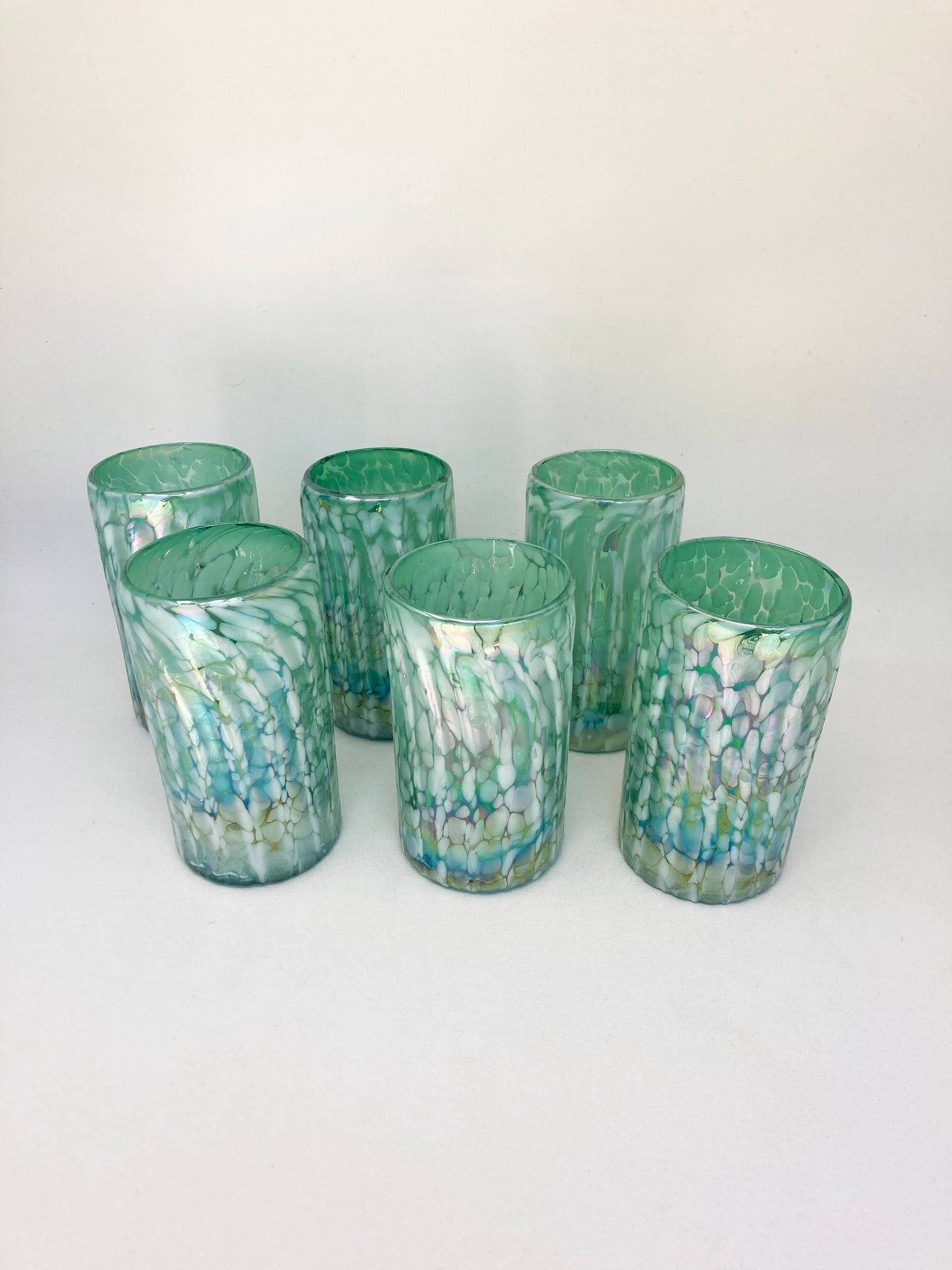 Hand Blown Water Glass - Aegean Green Iridescent