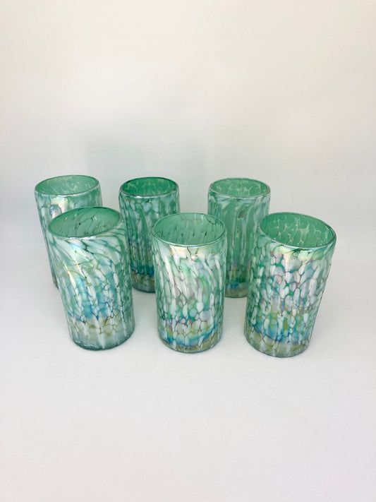 Hand Blown Water Glass - Aegean Green Iridescent