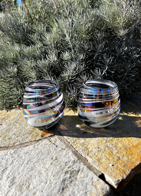 Stemless Wine Glass - Purple/White Swirl