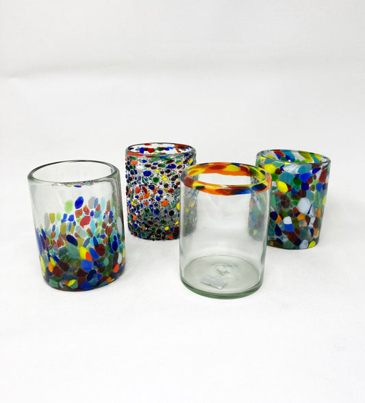 Hand Blown Low Ball Tumbler Glass - Confetti Base