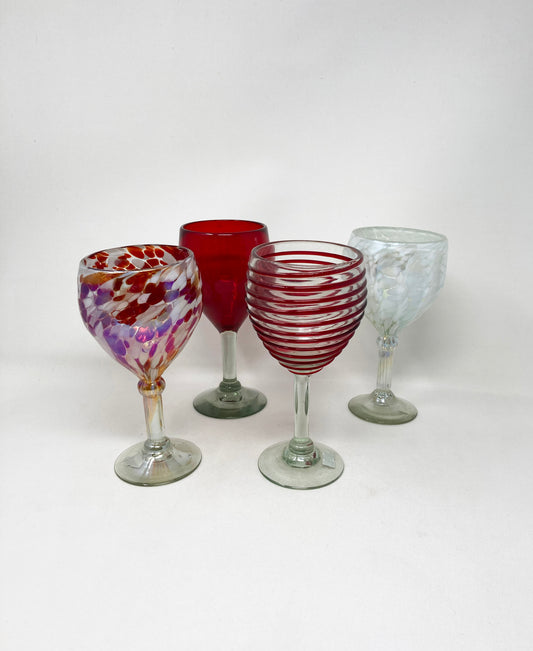 Hand Blown Wine Glass - Red Stripes