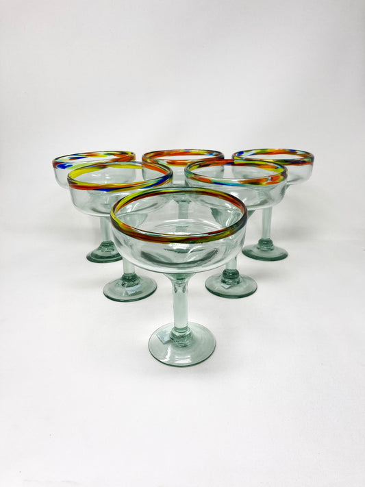 Hand Blown Margarita Glass - Confetti Rim