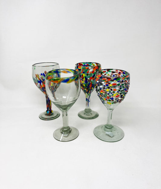 Hand Blown Wine Glass - Clear Confetti