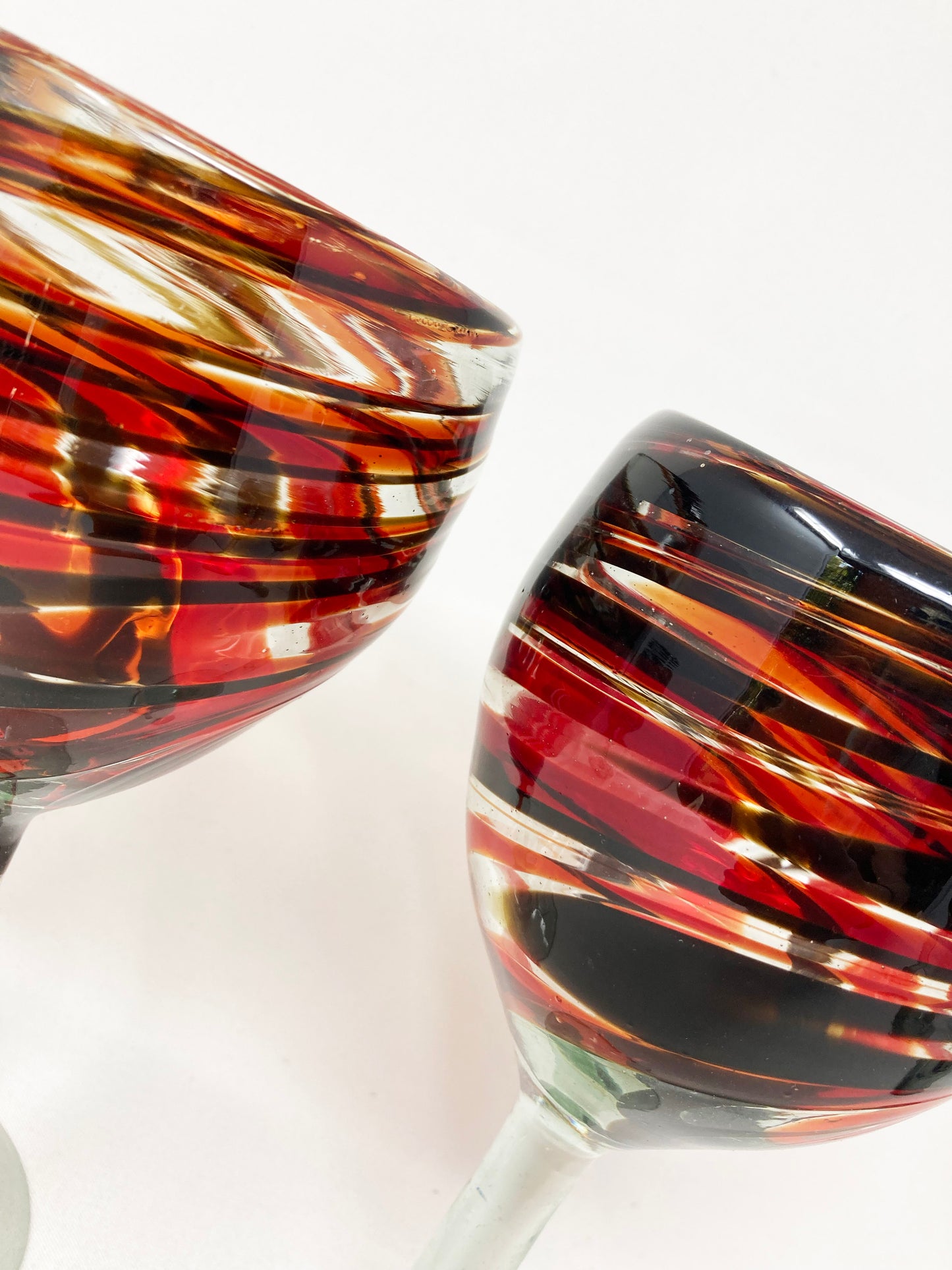 Hand Blown Wine Glass - Red / Chocolate Swirl