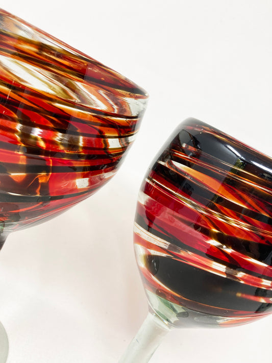 Hand Blown Wine Glass - Red / Chocolate Swirl