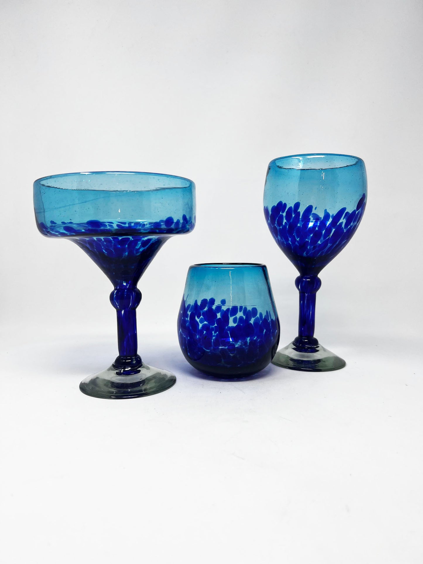 Hand Blown Wine Glass - Turquoise Deep Sea Base
