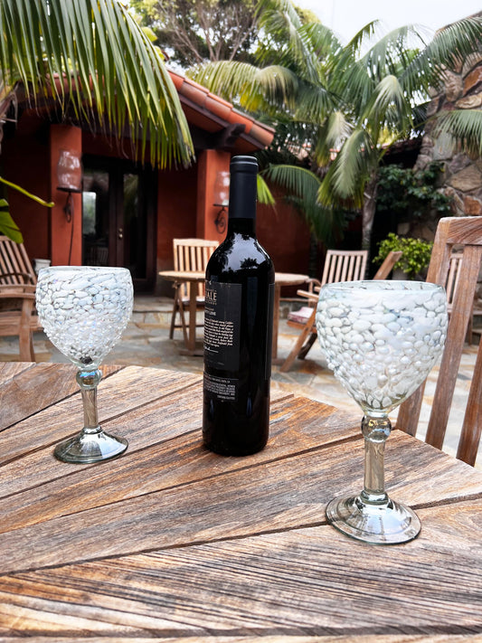 Hand Blown Wine Glass - White Graniti Iridescent