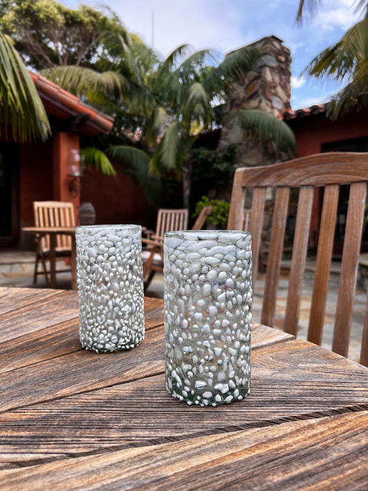 Hand Blown Water Glass - White Graniti Iridescent.