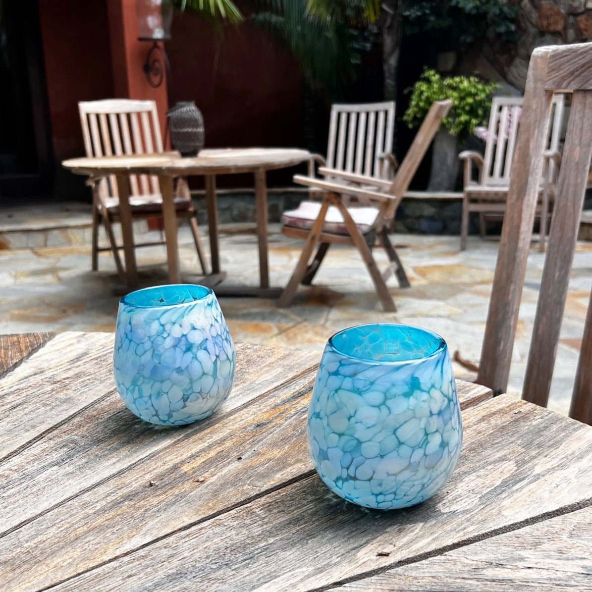 Stemless Wine Glass - Blue Ice Iridescent