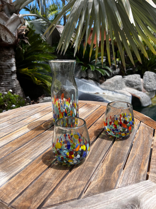 30 oz Hand Blown Glass Luc Pitcher / Vase - Confetti Base