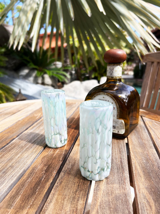 Hand Blown Shot Glass - White Lustre