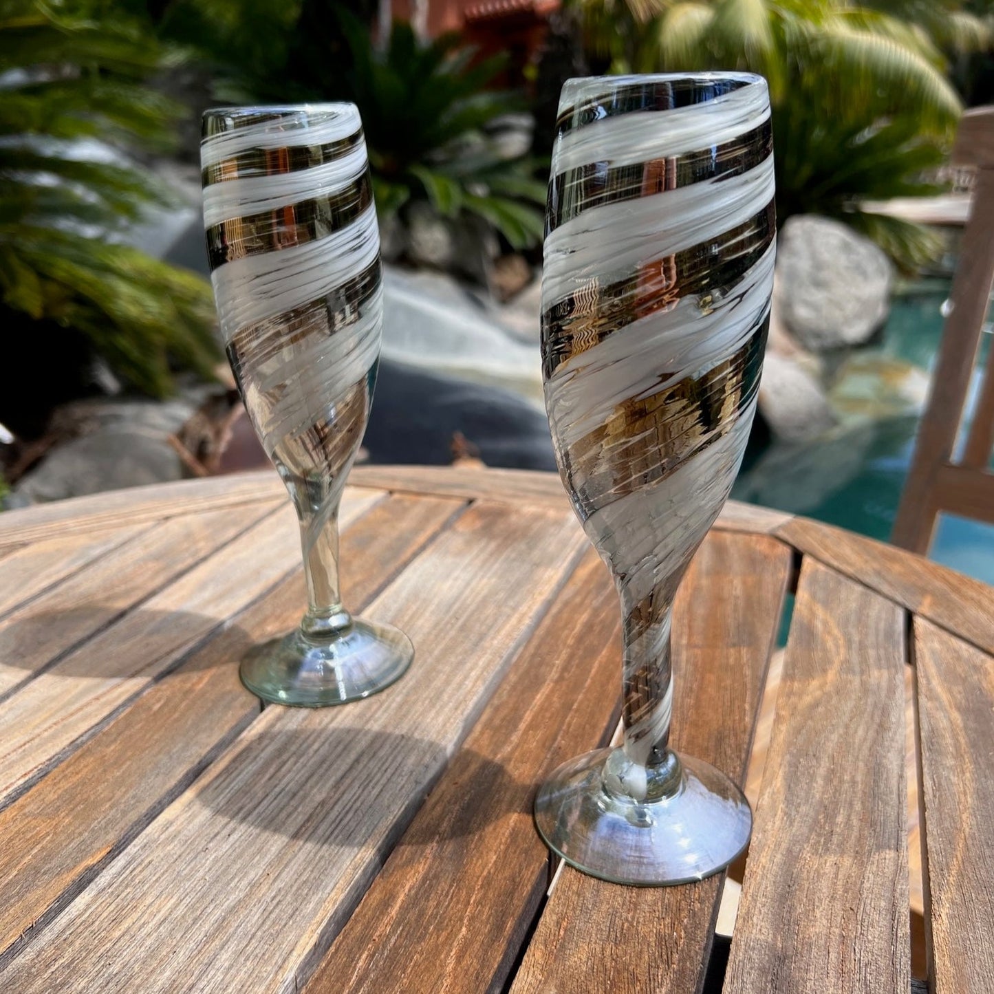 Hand Blown Champagne Glass - Mocha / Cream Swirl