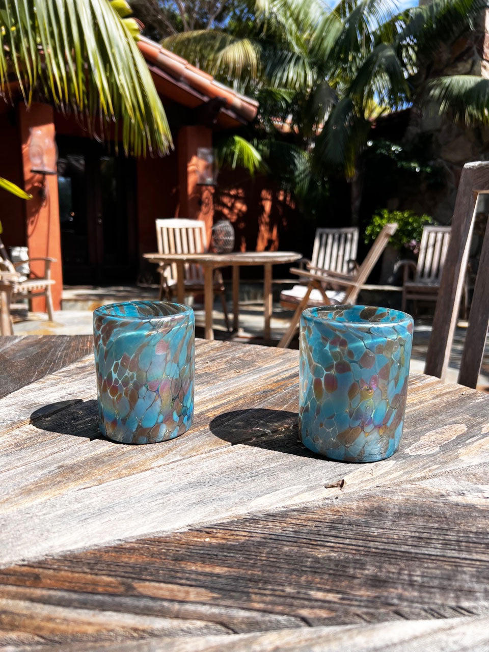 Low Ball Tumbler Glass - Blue Chocolate Iridescent Confetti