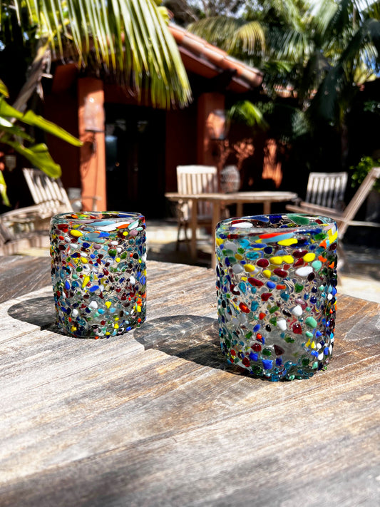Hand Blown Low Ball Glass - Rainbow Graniti