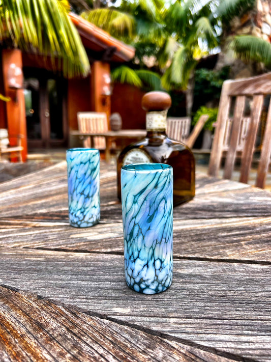 Hand Blown Shot Glass - Blue Ice iridescent