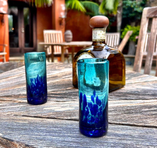 Hand Blown Shot Glass - Turquoise Deep Sea Base