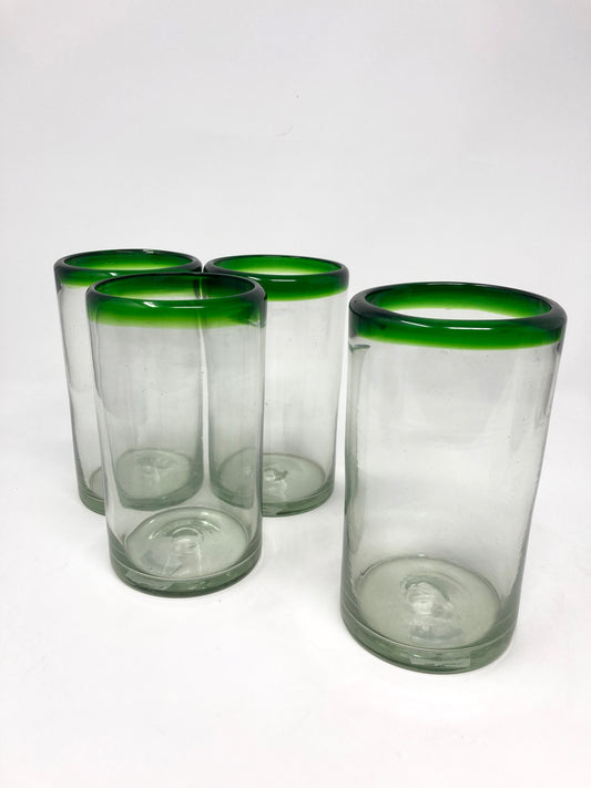 Hand Blown Water Glass - Green Rim