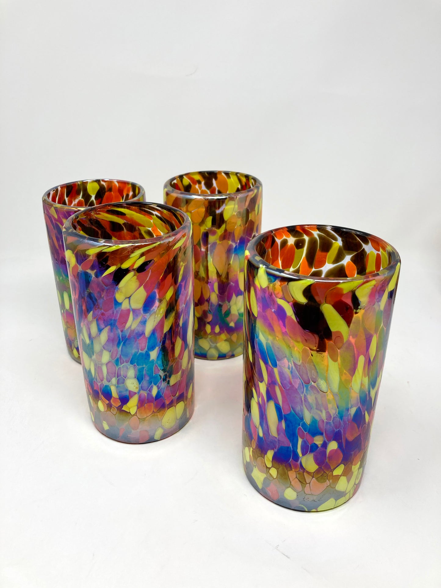 Hand Blown Water Glass - Red/Orange Iridescent Confetti