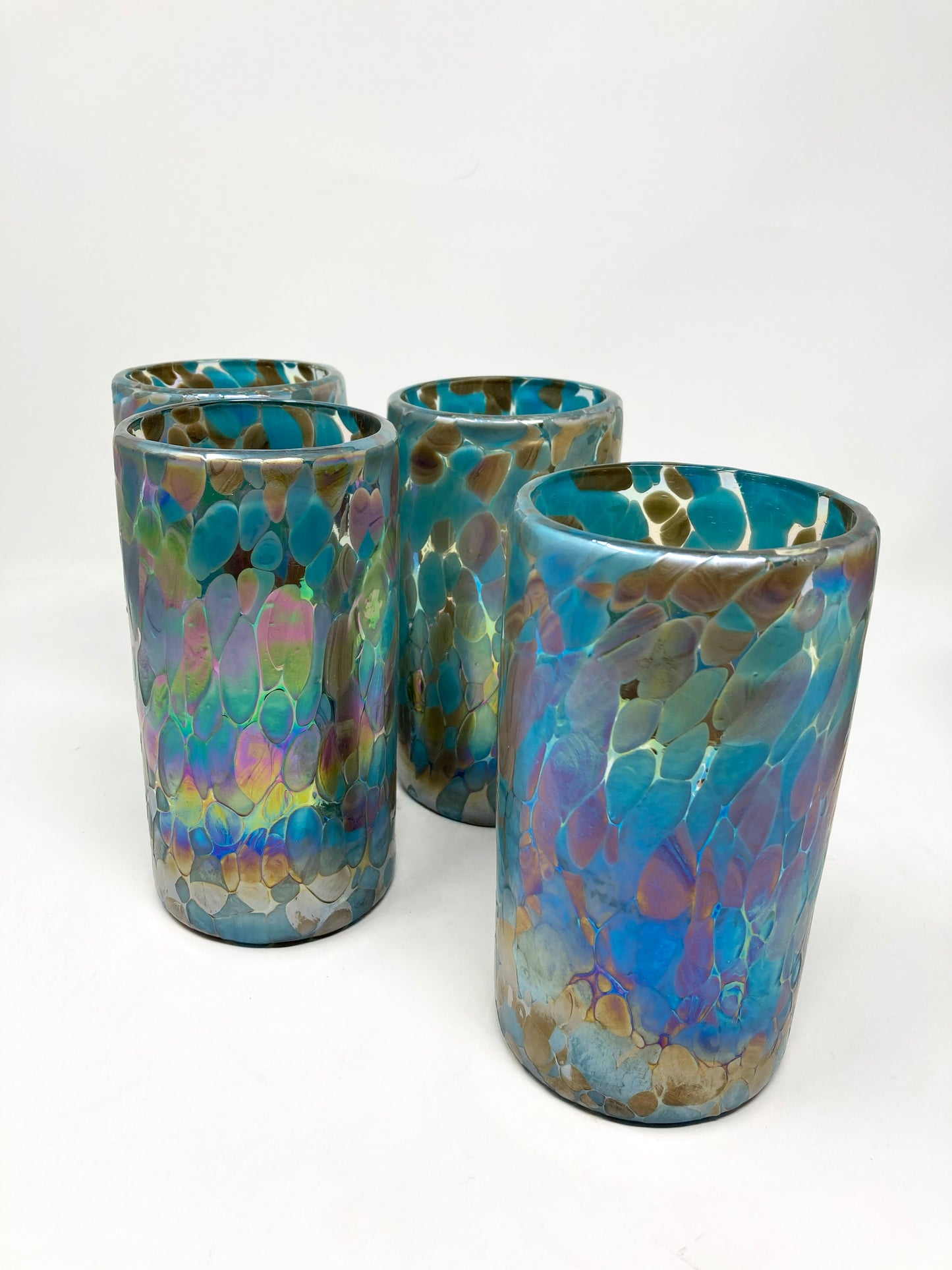 Hand Blown Water Glass - Blue Chocolate Iridescent Confetti