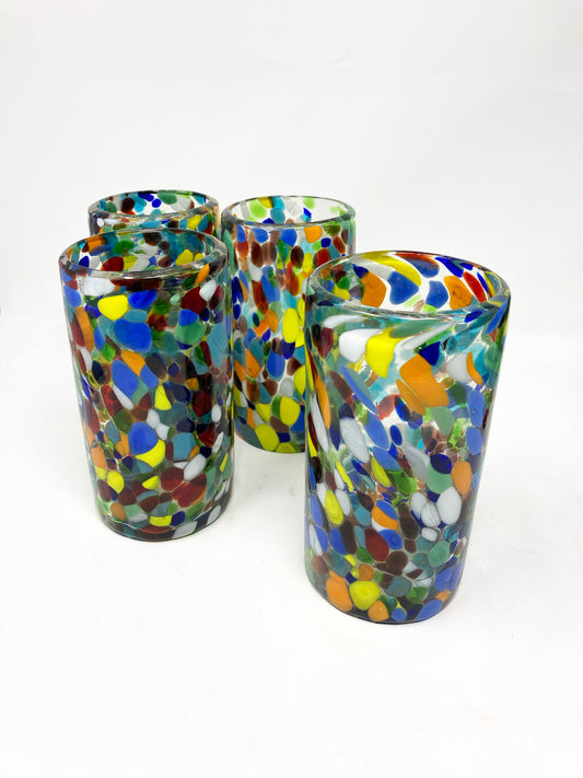 Hand Blown Water Glass - Clear Confetti