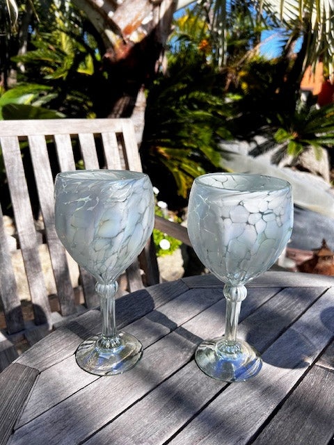 Hand Blown Wine Glass - White Lustre (Iridescent)