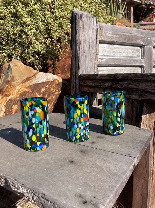 Hand Blown Water Glass - Turquoise Confetti