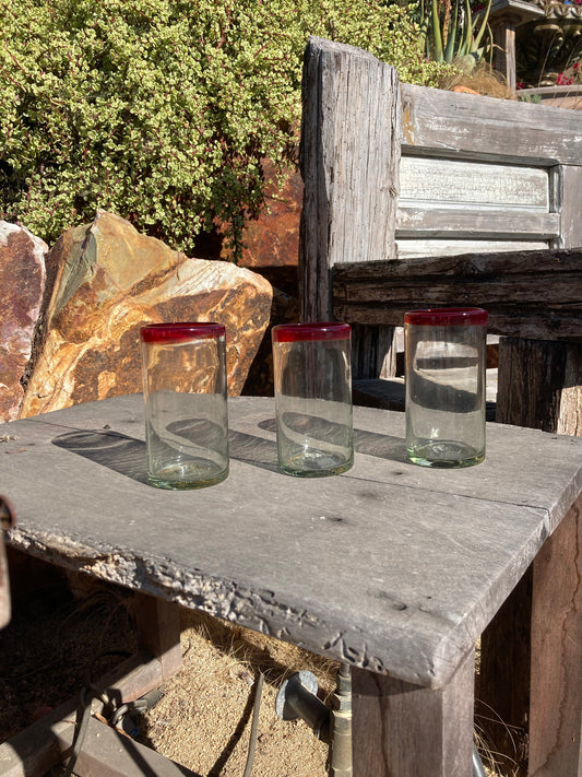 Hand Blown Water Glass - Red Rim
