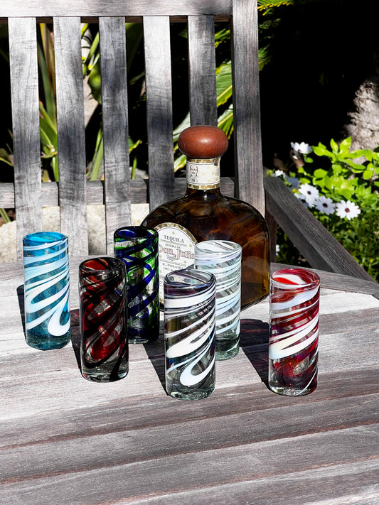 6 Hand Blown Shot Glasses - Swirl 6 Collection