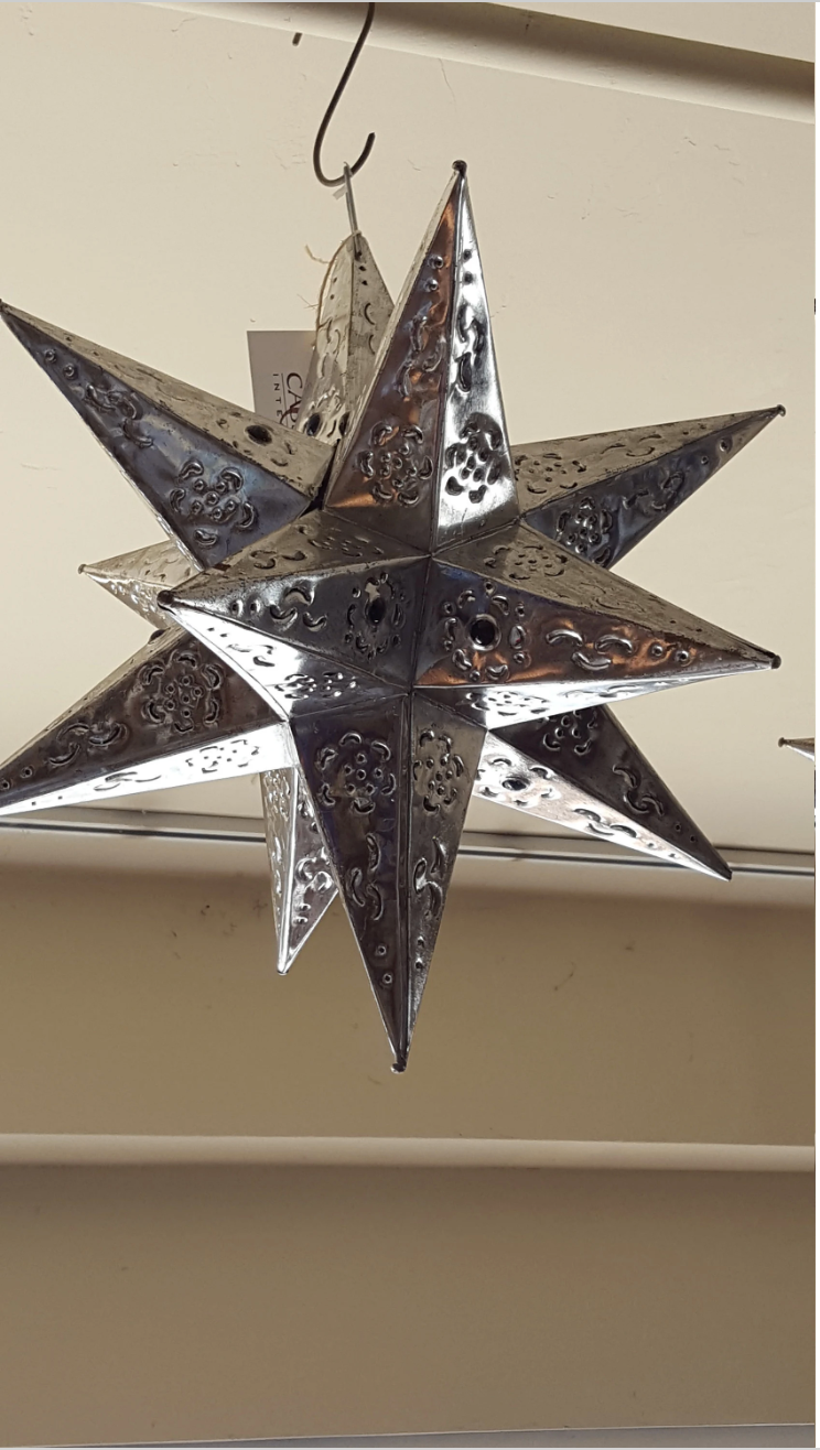 17 x 17" Tin Star Light Pendant with Black Marble Inlay