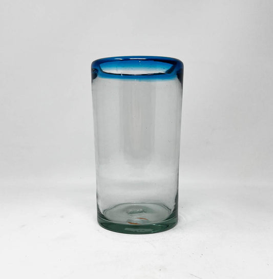 Hand Blown Water Glass - Turquoise Rim