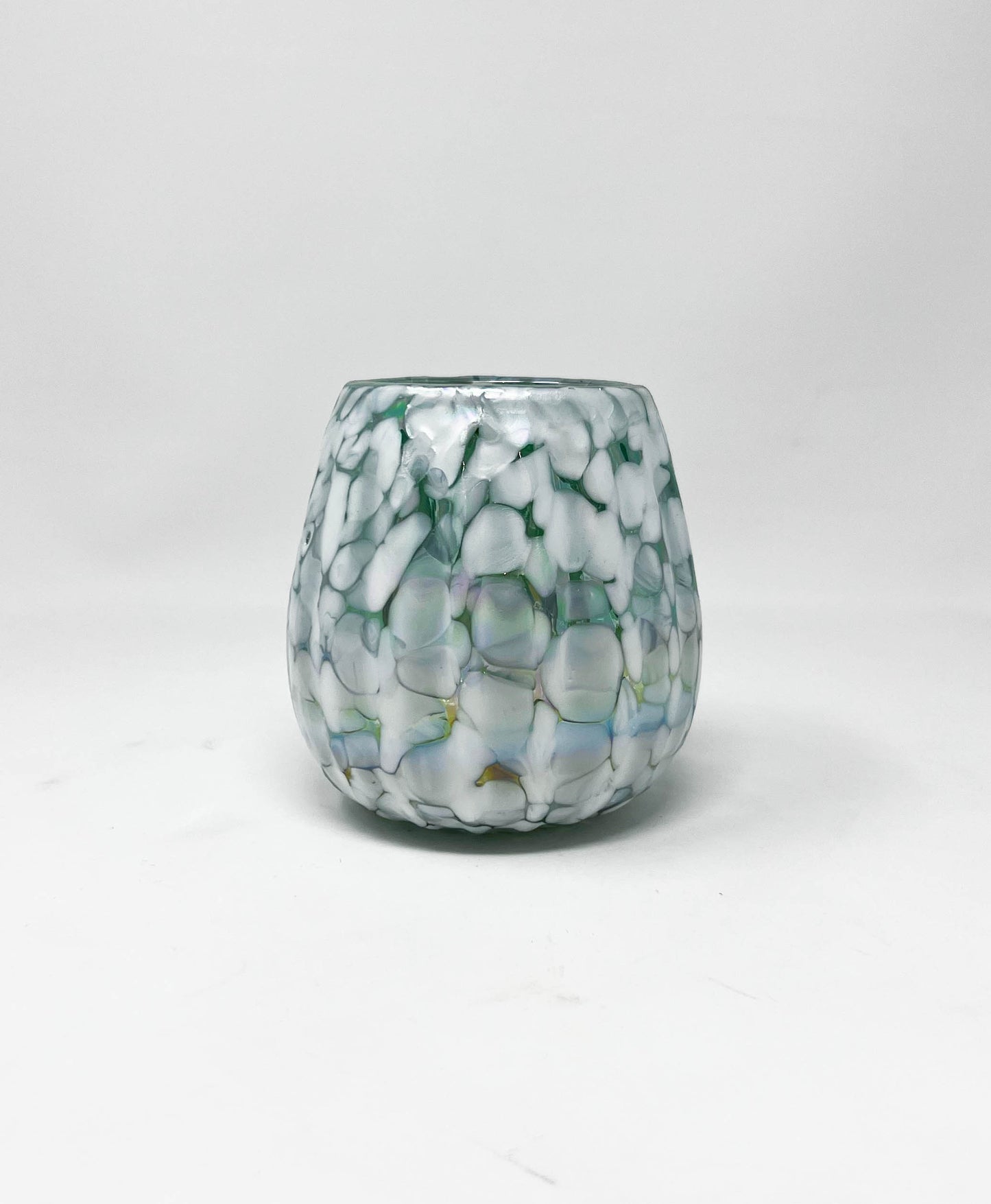 Hand Blown Stemless Wine Glass - Aegean Green