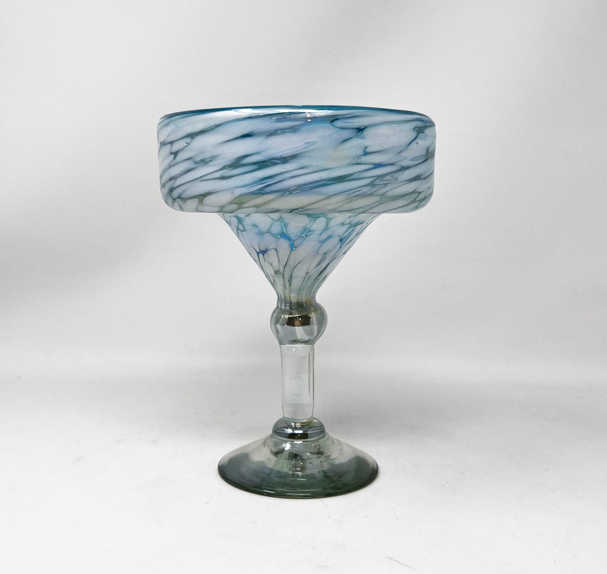Hand Blown Margarita Glass XL - Blue Ice Iridescent
